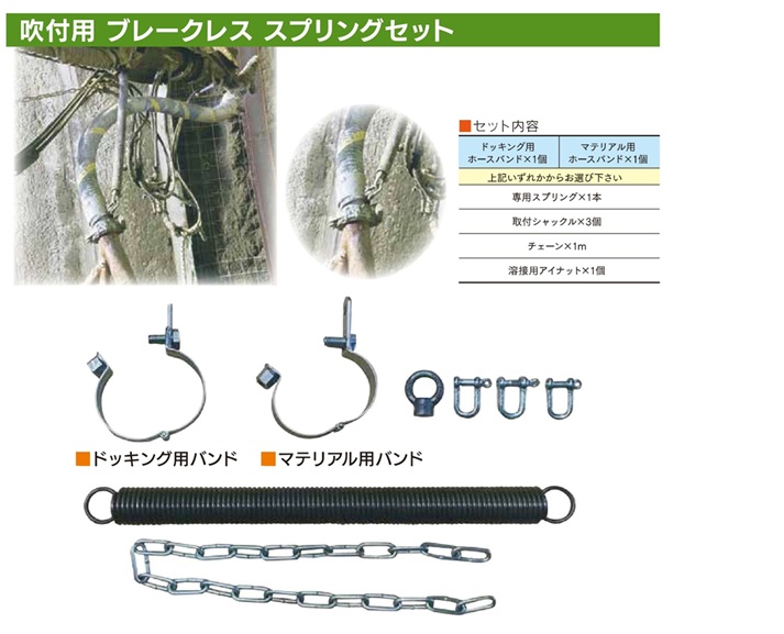 ブレークレススプリングセット
吹付用　ブレークレス　スプリングセット
ドッキング用ホースバンド
マテリアル用ホースバンド